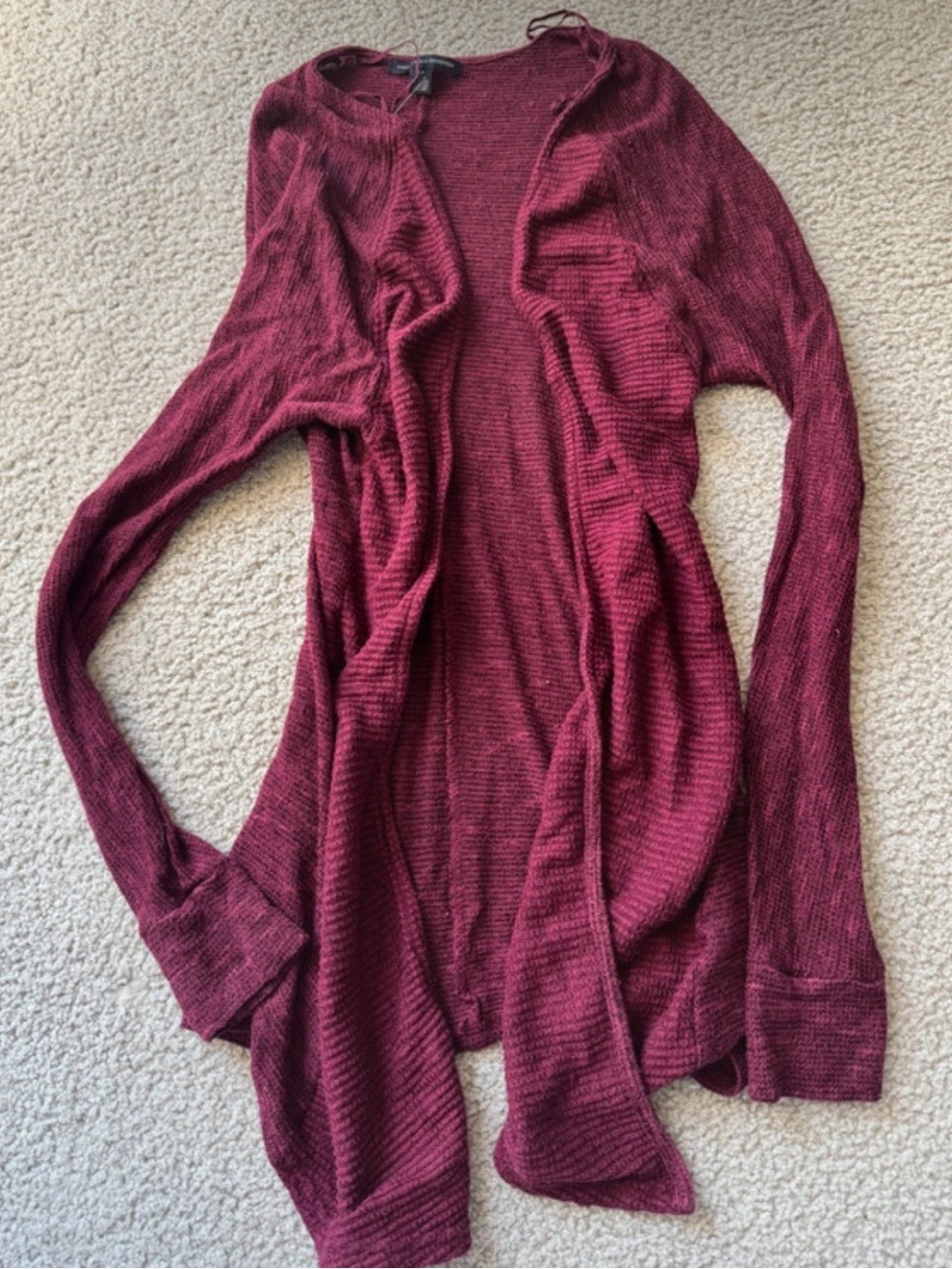 American Eagle Outfitters Burgundy Open-Front Knit Cardigan long sleeve